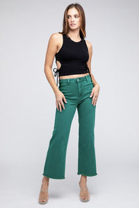 Acid Wash Frayed Cutoff Hem Straight Wide Pants - Exotica Luxe Boutique