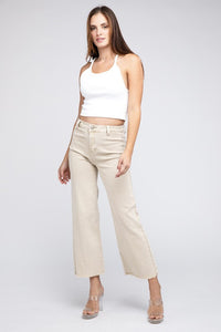 Acid Wash Frayed Cutoff Hem Straight Wide Pants - Exotica Luxe Boutique