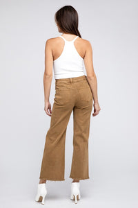 Acid Wash Frayed Cutoff Hem Straight Wide Pants - Exotica Luxe Boutique