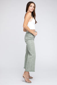 Acid Wash Frayed Cutoff Hem Straight Wide Pants - Exotica Luxe Boutique